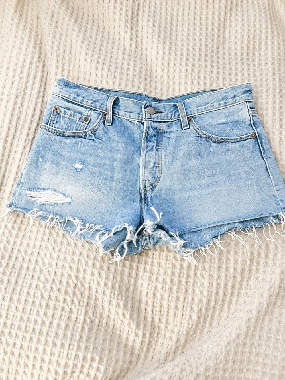 Levi's Light Blue Distressed Denim Cutoff Shorts